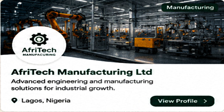Modern African manufacturing facility with industrial machinery, automation systems, and engineering production equipment at AfriTech Manufacturing Ltd